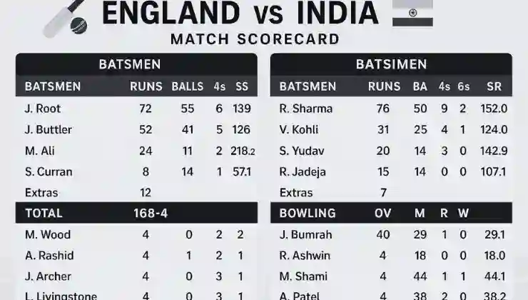 England Cricket Team vs India National Cricket Team Match Scorecard